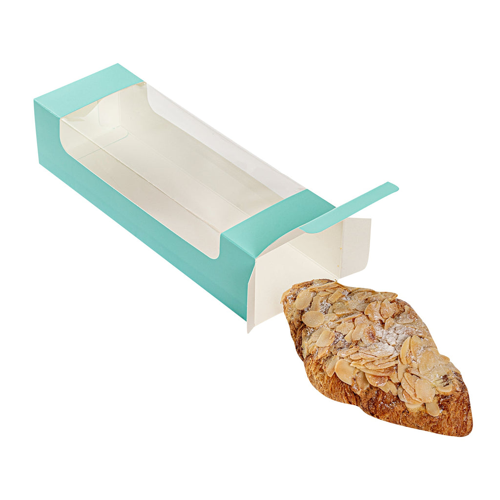 Pastry Tek Turquoise Paper Pastry / Cake Box - with Window - 9 3/4" x 3 1/4" x 2 1/4" - 100 count box