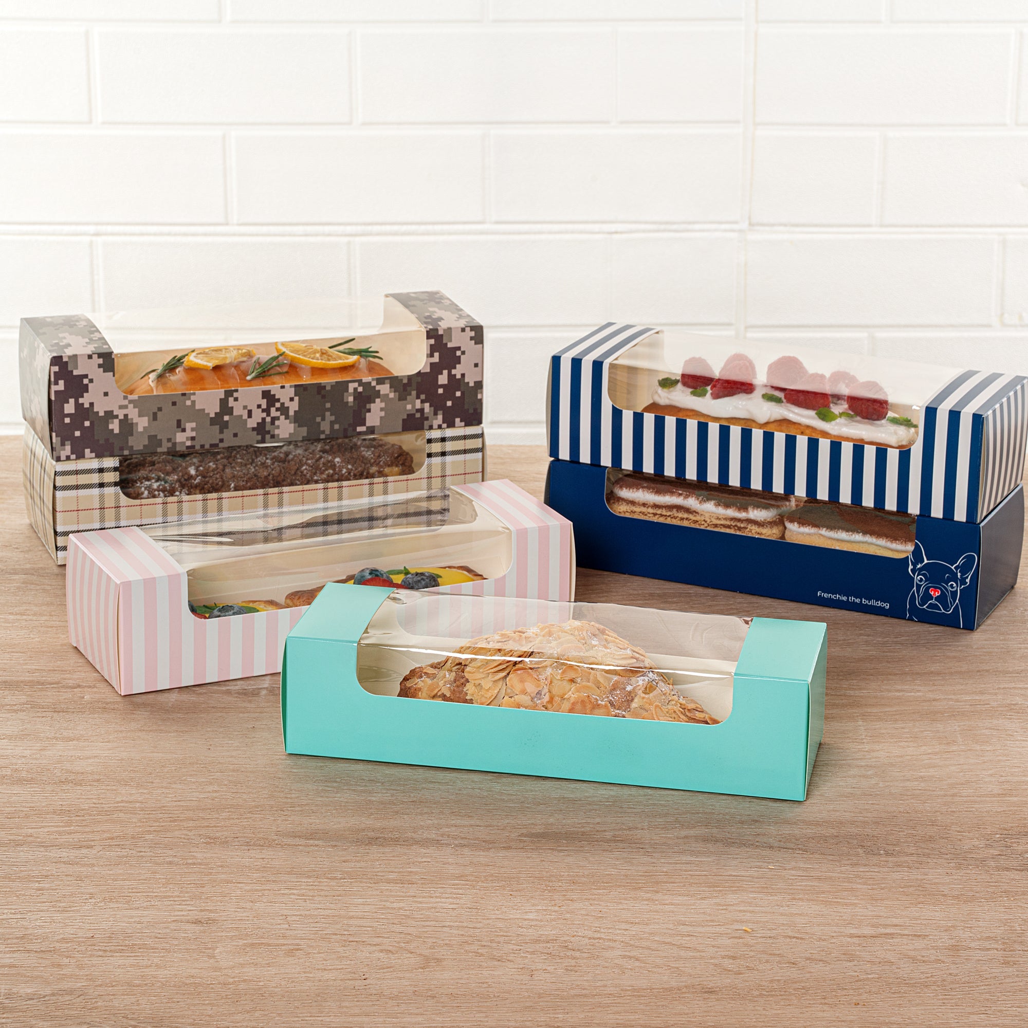 Pastry Tek Turquoise Paper Pastry / Cake Box - with Window - 9 3/4" x 3 1/4" x 2 1/4" - 100 count box