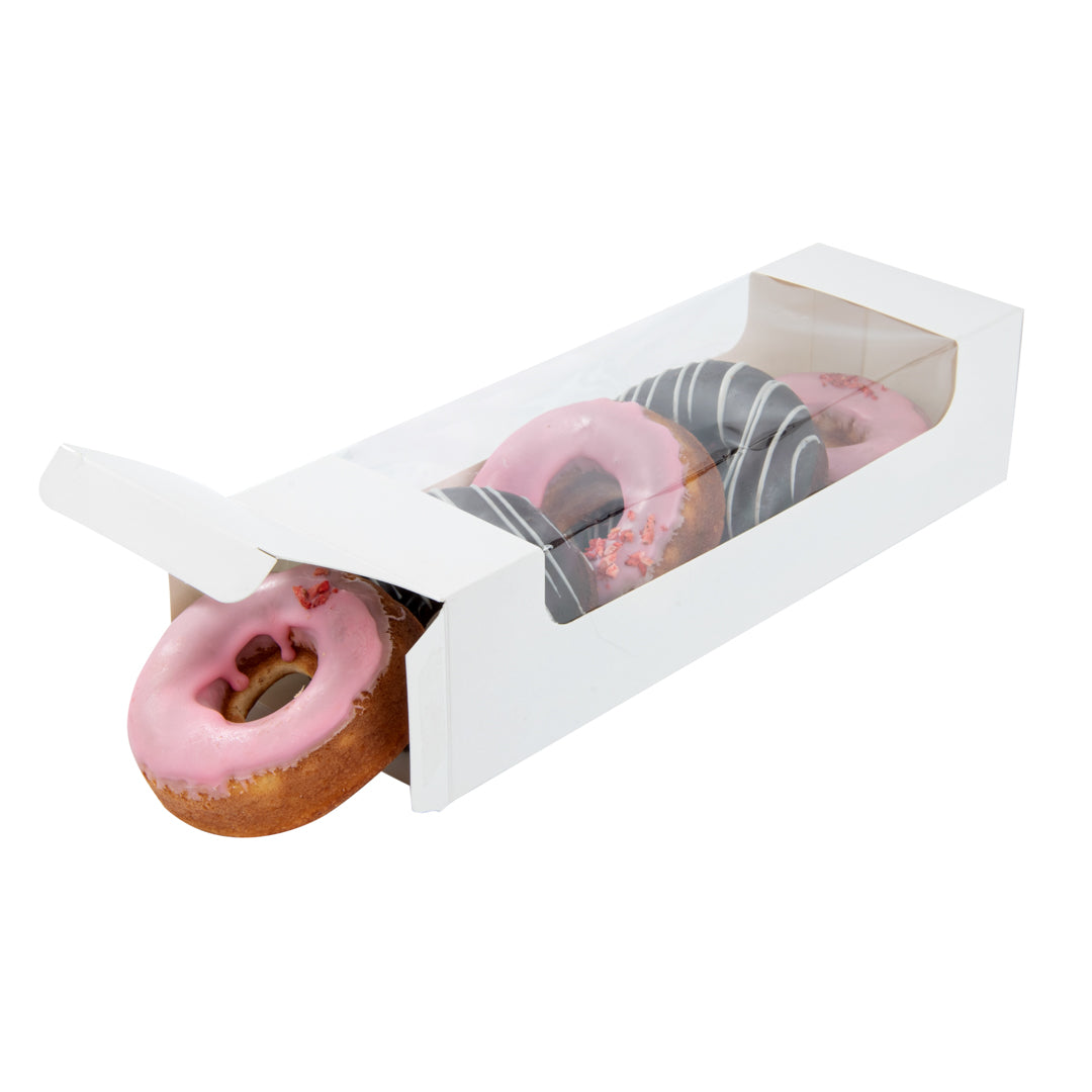 Pastry Tek White Paper Pastry / Cake Box - with Window - 9 3/4" x 3 1/4" x 2 1/4" - 100 count box