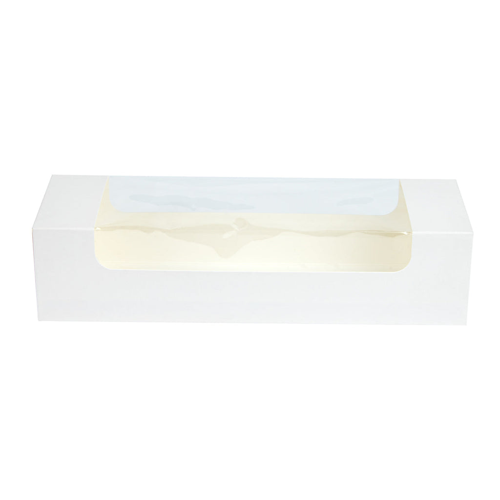 Pastry Tek White Paper Pastry / Cake Box - with Window - 9 3/4" x 3 1/4" x 2 1/4" - 100 count box
