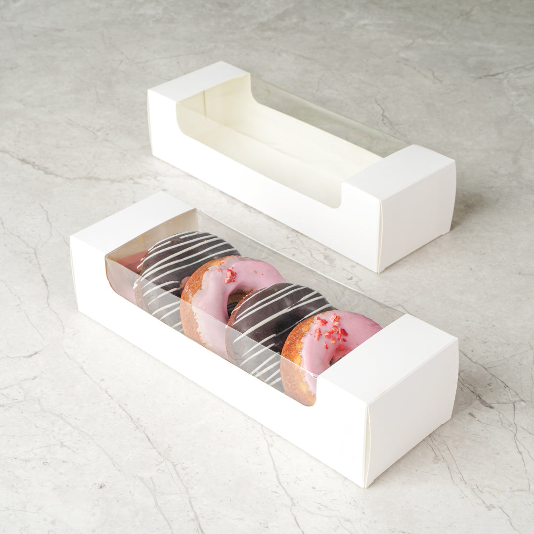 Pastry Tek White Paper Pastry / Cake Box - with Window - 9 3/4" x 3 1/4" x 2 1/4" - 100 count box