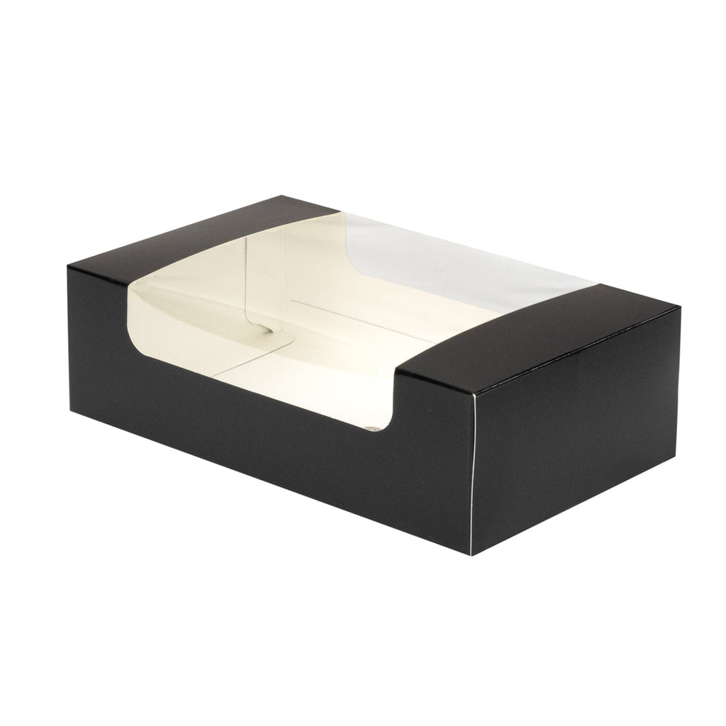 Pastry Tek Black Paper Pastry / Cake Box - with Window - 7 3/4" x 4 3/4" x 2 1/4" - 100 count box