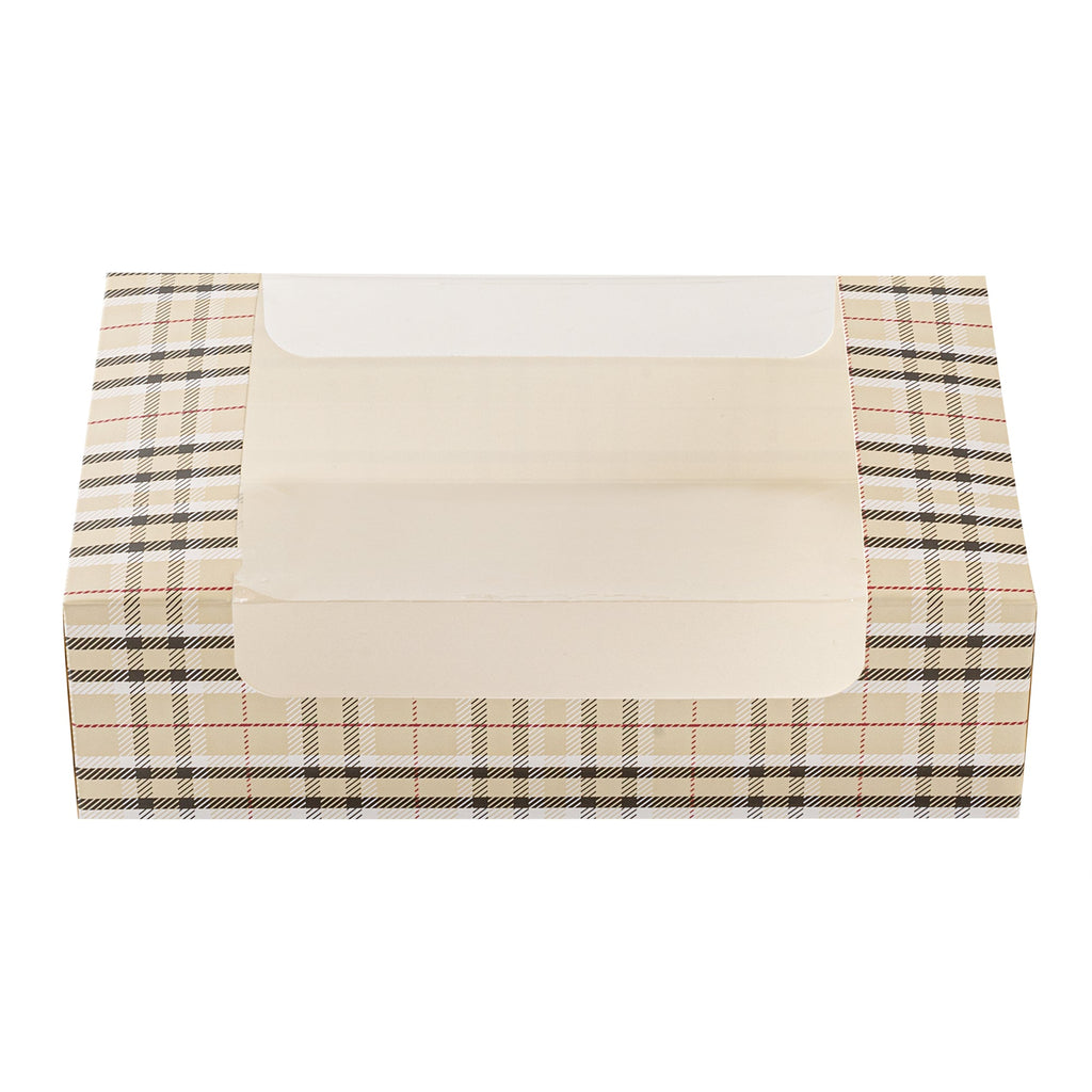 Pastry Tek Plaid Paper Pastry / Cake Box - with Window - 7 3/4" x 4 3/4" x 2 1/4" - 100 count box