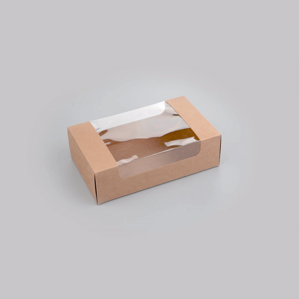 Pastry Tek Kraft Paper Pastry / Cake Box - with Window - 7 3/4" x 4 3/4" x 2 1/4" - 100 count box