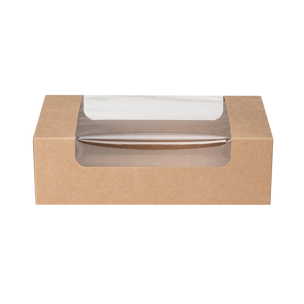 Pastry Tek Kraft Paper Pastry / Cake Box - with Window - 7 3/4" x 4 3/4" x 2 1/4" - 100 count box