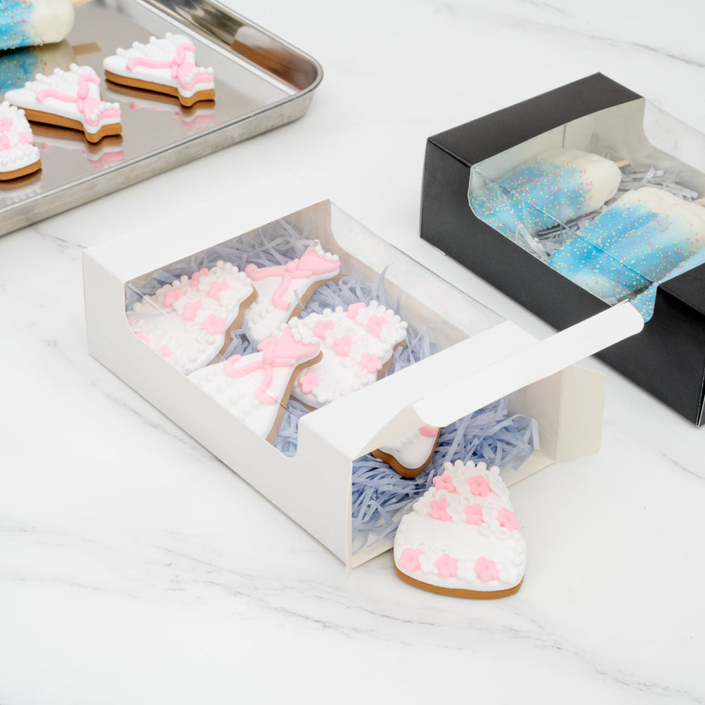Pastry Tek White Paper Pastry / Cake Box - with Window - 7 3/4" x 4 3/4" x 2 1/4" - 100 count box