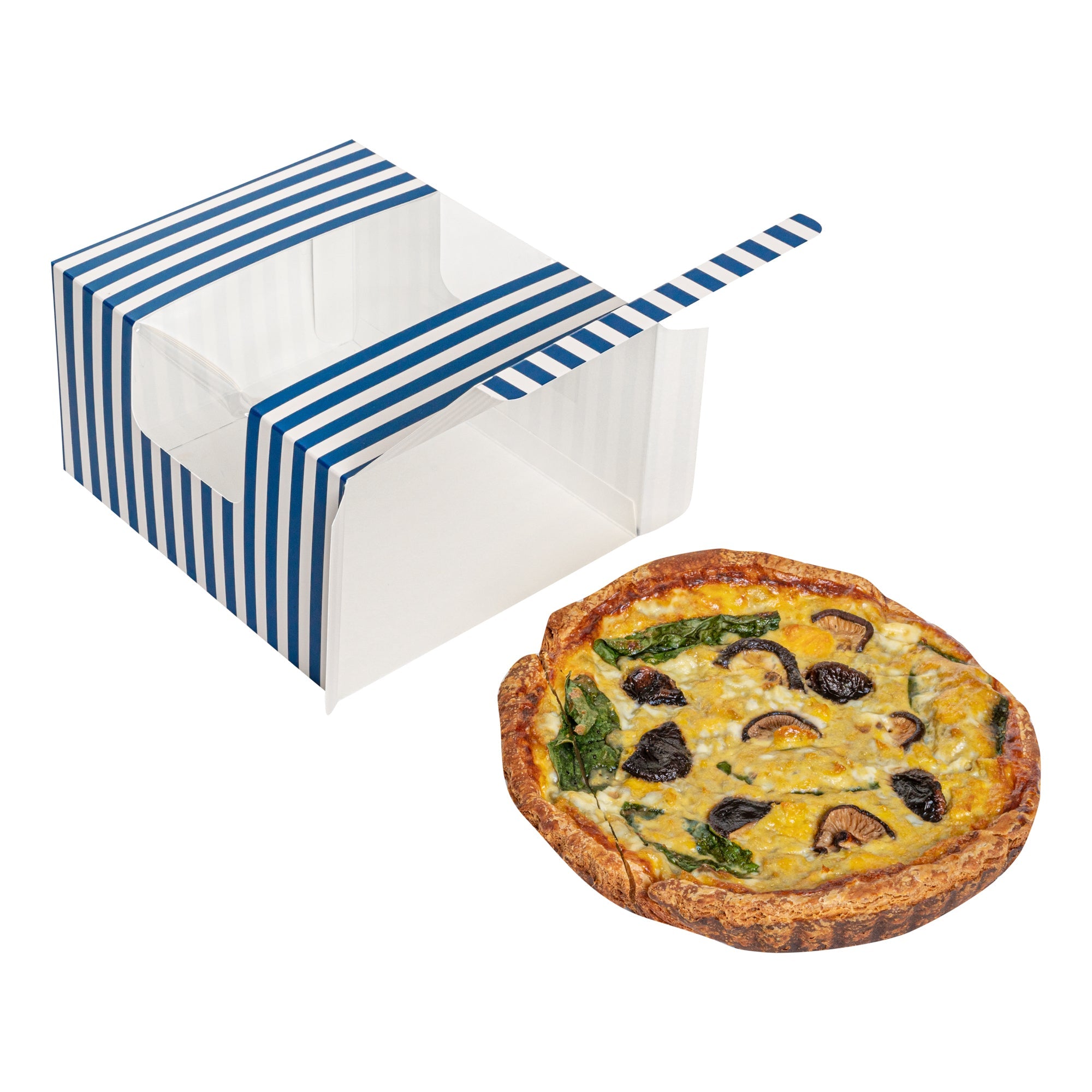 Pastry Tek Blue and White Stripe Paper Pastry / Cake Box - with Window - 7" x 6" x 4"- 100 count box
