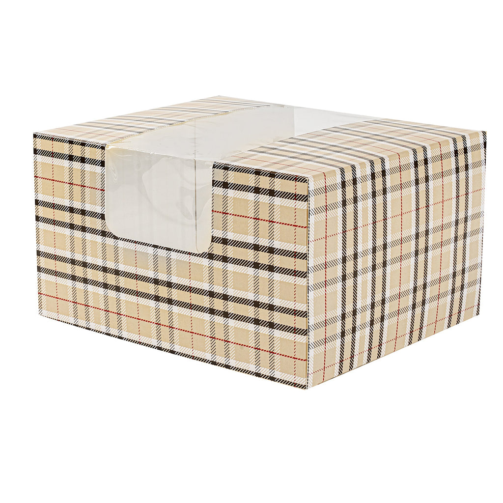 Pastry Tek Plaid Paper Pastry / Cake Box - with Window - 7" x 6" x 4" - 100 count box