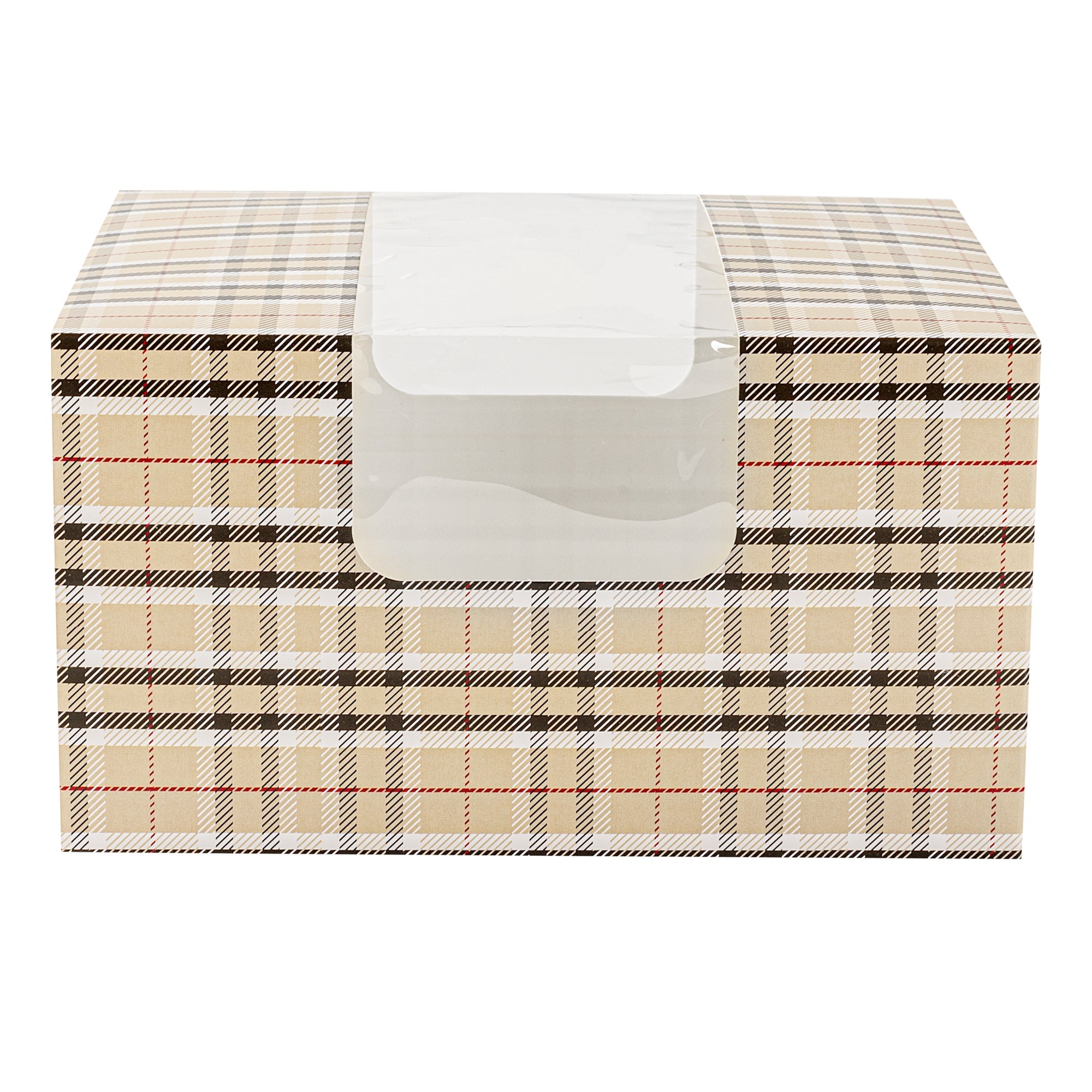 Pastry Tek Plaid Paper Pastry / Cake Box - with Window - 7" x 6" x 4" - 100 count box