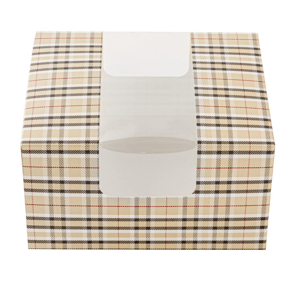 Pastry Tek Plaid Paper Pastry / Cake Box - with Window - 7" x 6" x 4" - 100 count box