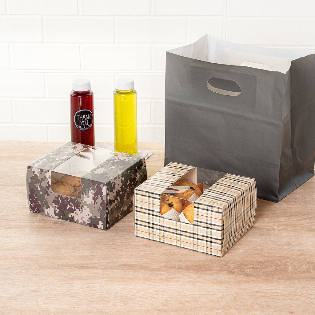 Pastry Tek Plaid Paper Pastry / Cake Box - with Window - 7" x 6" x 4" - 100 count box