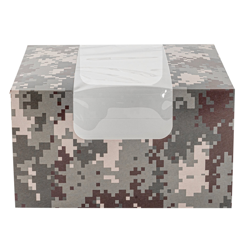 Pastry Tek Camouflage Paper Pastry / Cake Box - with Window - 7" x 6" x 4" - 100 count box