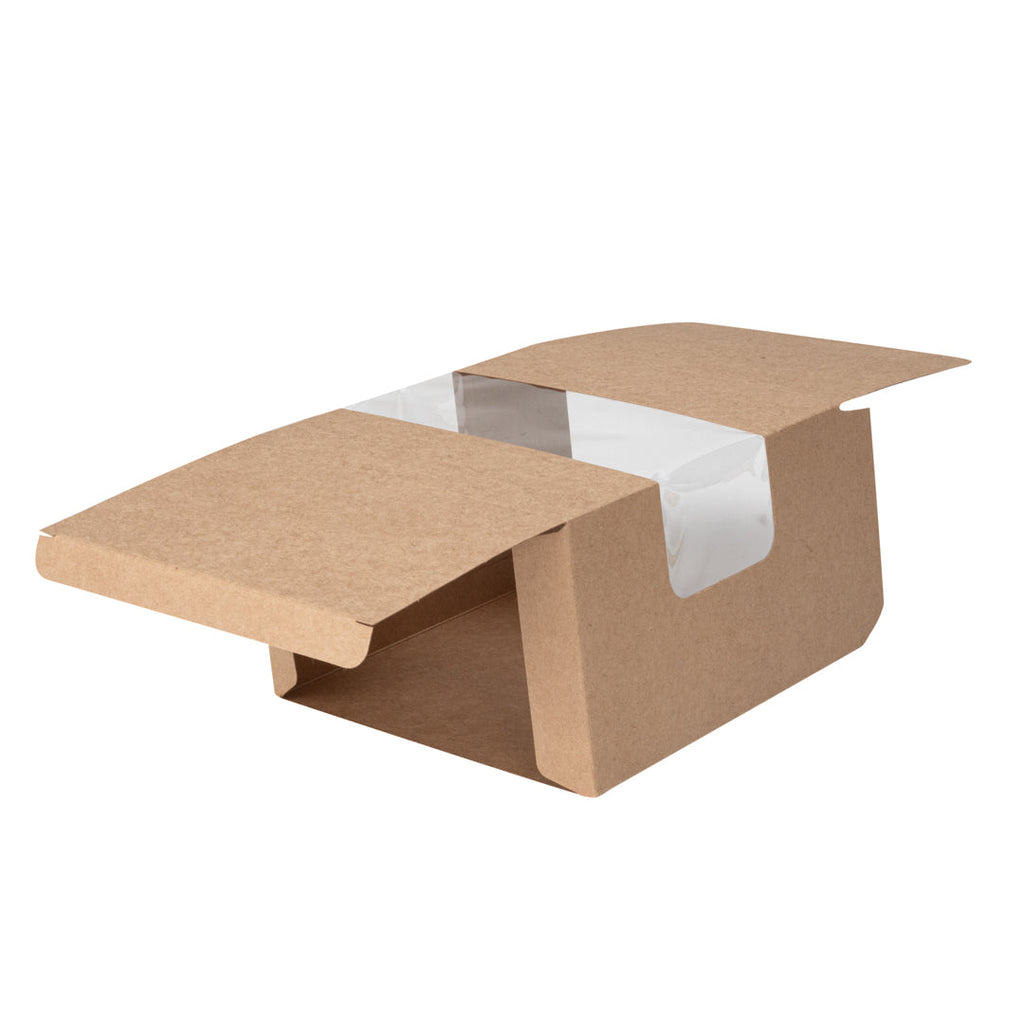 Pastry Tek Kraft Paper Pastry / Cake Box - with Window - 7" x 6" x 4" - 100 count box