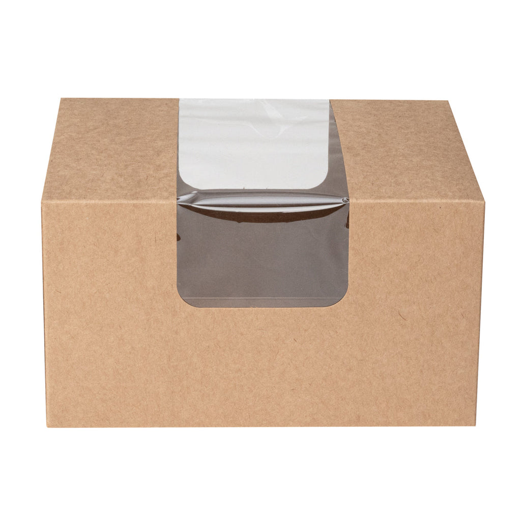 Pastry Tek Kraft Paper Pastry / Cake Box - with Window - 7" x 6" x 4" - 100 count box