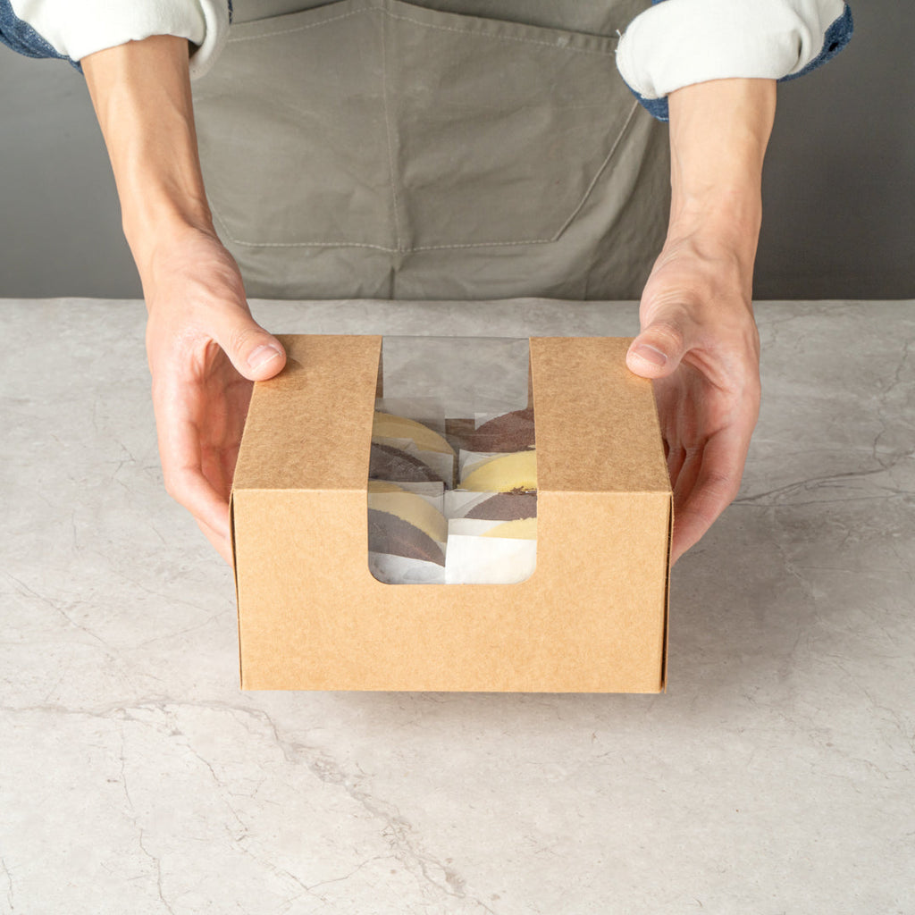 Pastry Tek Kraft Paper Pastry / Cake Box - with Window - 7" x 6" x 4" - 100 count box