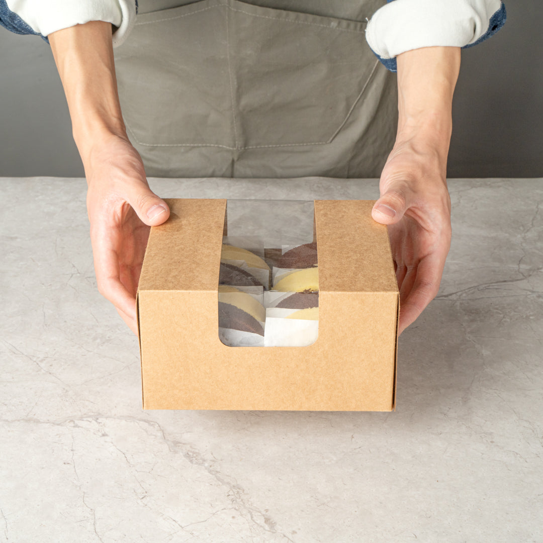 Pastry Tek Kraft Paper Pastry / Cake Box - with Window - 7" x 6" x 4" - 100 count box