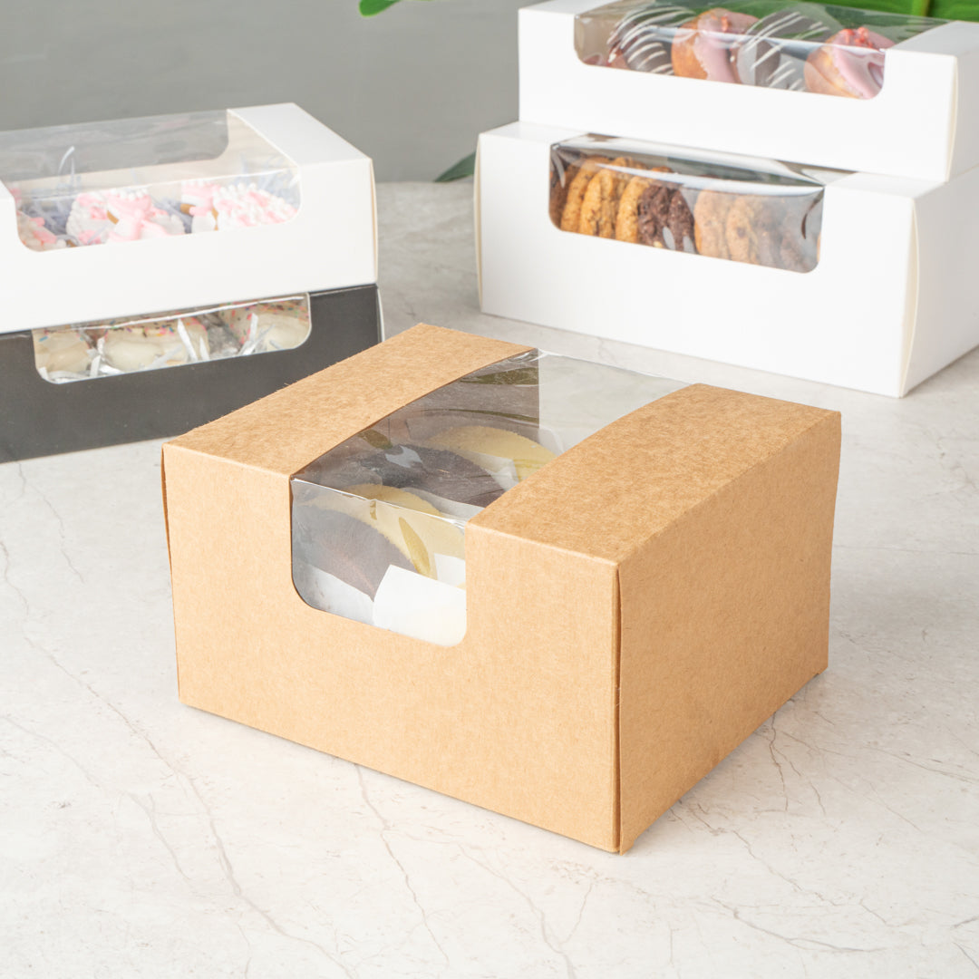 Pastry Tek Kraft Paper Pastry / Cake Box - with Window - 7" x 6" x 4" - 100 count box