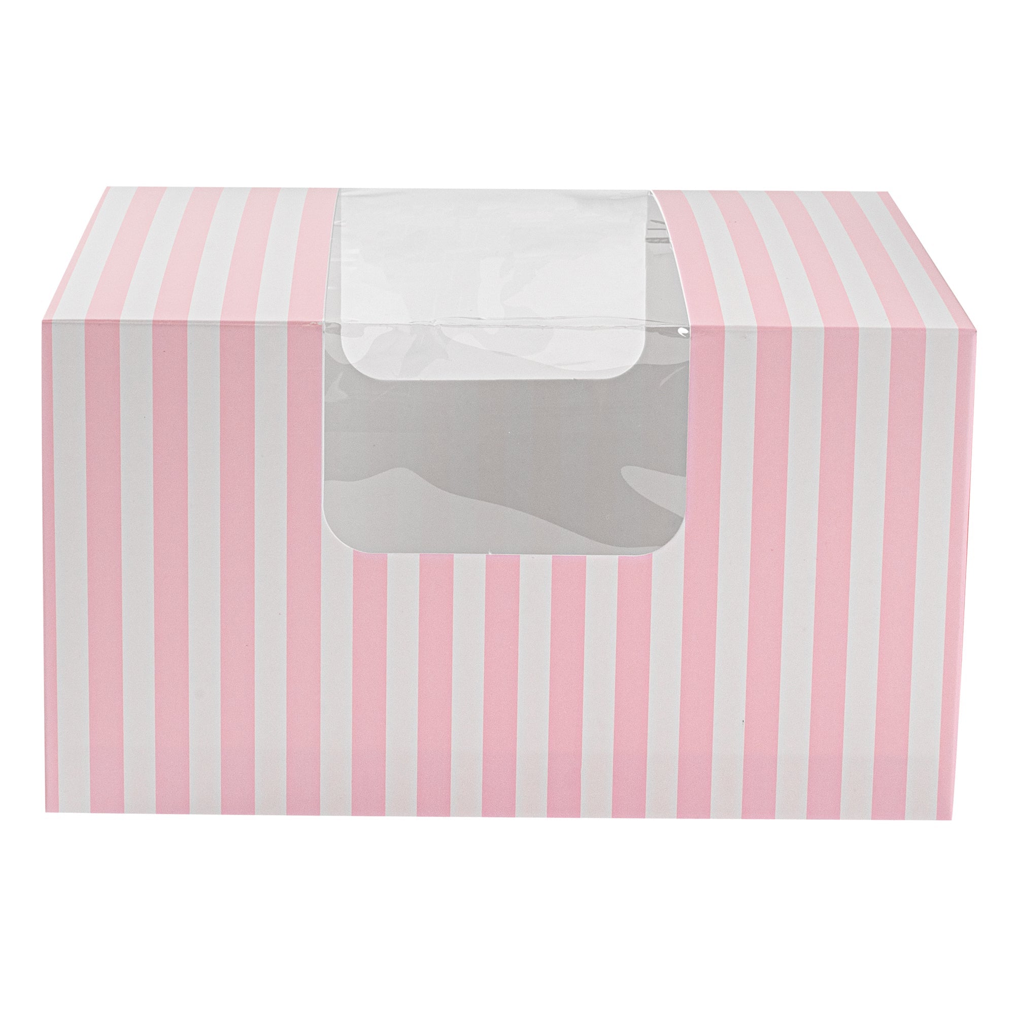 Pastry Tek Pink and White Stripe Paper Pastry / Cake Box - with Window - 7" x 6" x 4" - 100 count box