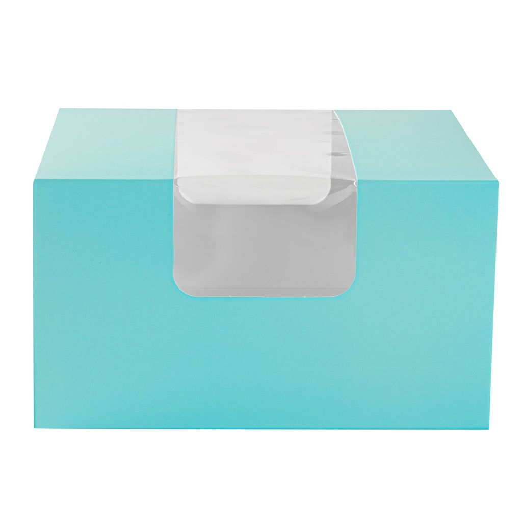 Pastry Tek Turquoise Paper Pastry / Cake Box - with Window - 7" x 6" x 4" - 100 count box