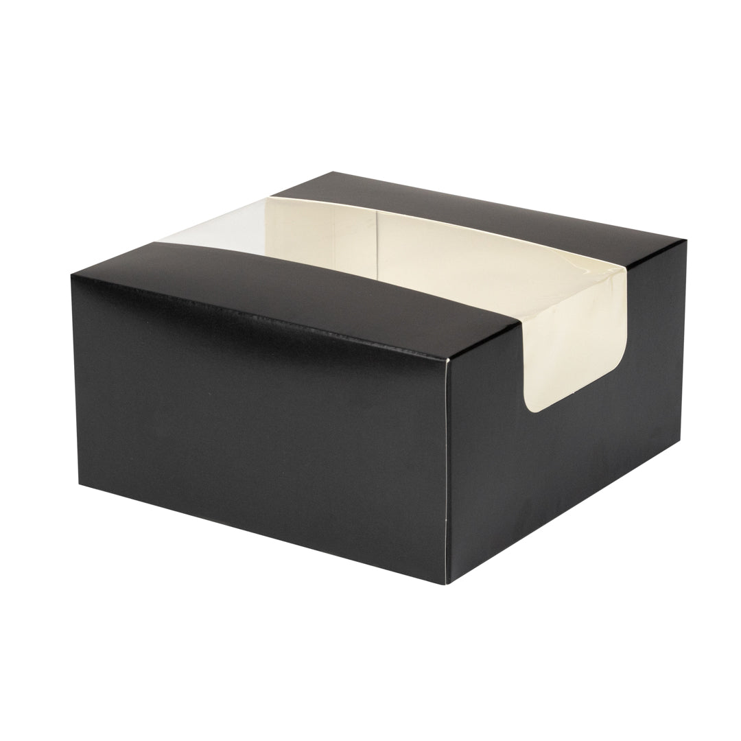 Pastry Tek Black Paper Pastry / Cake Box - with Window - 6 1/4" x 6 1/4" x 3 1/4" - 100 count box