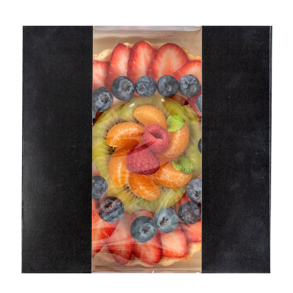 Pastry Tek Black Paper Pastry / Cake Box - with Window - 6 1/4" x 6 1/4" x 3 1/4" - 100 count box