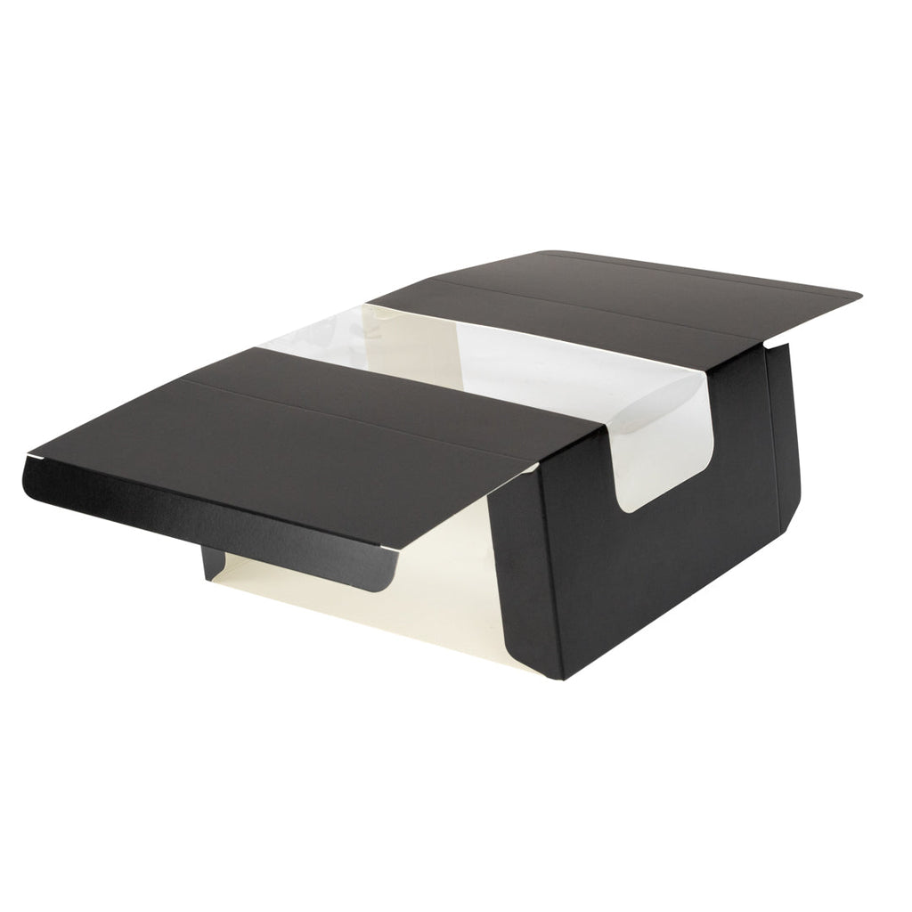 Pastry Tek Black Paper Pastry / Cake Box - with Window - 6 1/4" x 6 1/4" x 3 1/4" - 100 count box