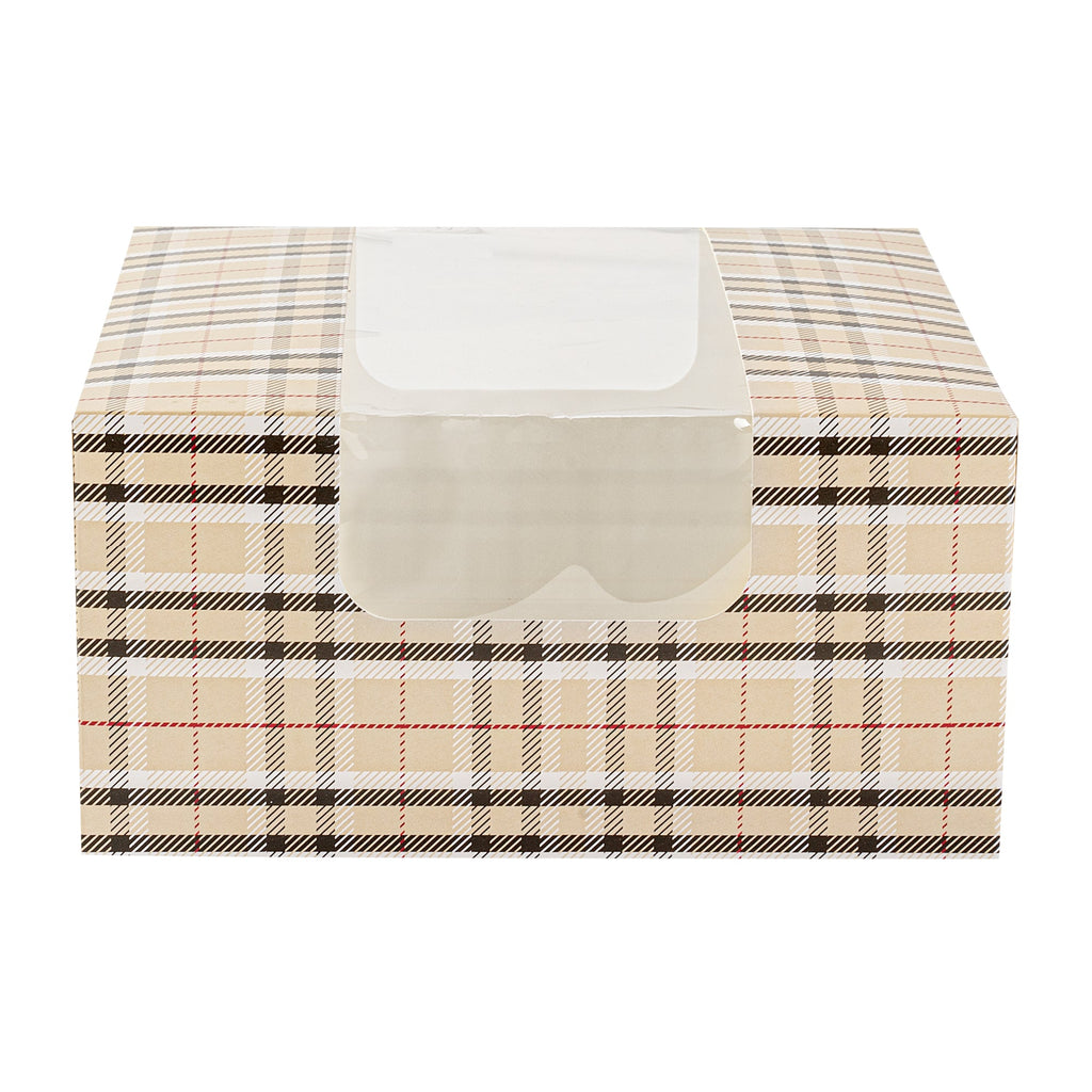Pastry Tek Plaid Paper Pastry / Cake Box - with Window - 6 1/4" x 6 1/4" x 3 1/4" - 100 count box