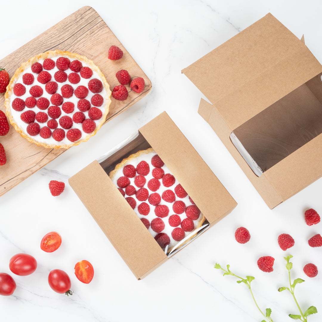 Pastry Tek Kraft Paper Pastry / Cake Box - with Window - 6 1/4" x 6 1/4" x 3 1/4" - 100 count box