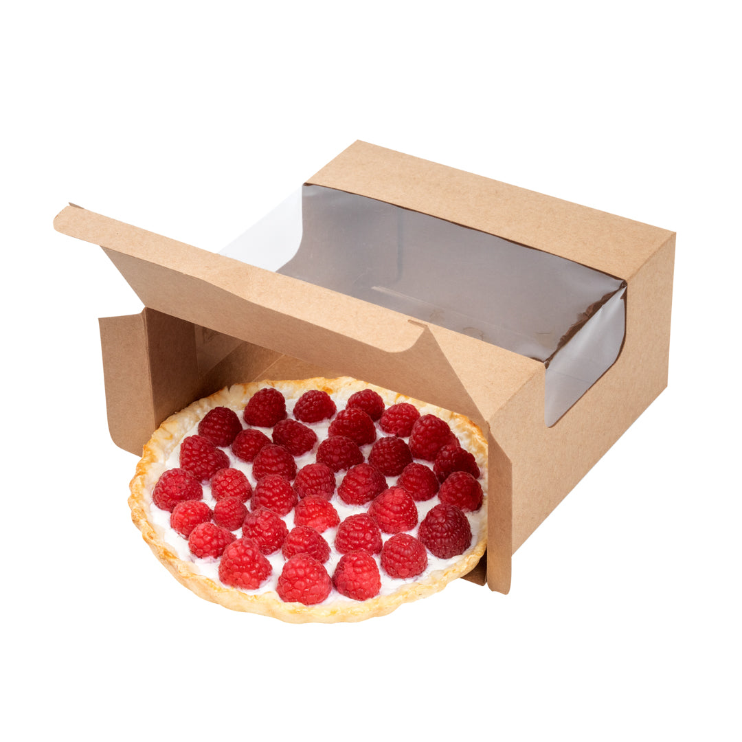 Pastry Tek Kraft Paper Pastry / Cake Box - with Window - 6 1/4" x 6 1/4" x 3 1/4" - 100 count box