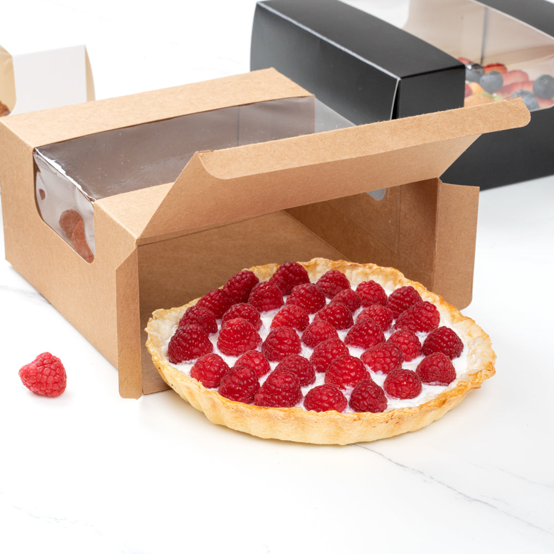 Pastry Tek Kraft Paper Pastry / Cake Box - with Window - 6 1/4" x 6 1/4" x 3 1/4" - 100 count box