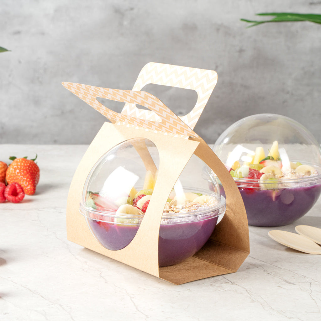 Thermo Tek Kraft Paper Sphere Salad Container Carrier - Fits 12 oz - 50 count box