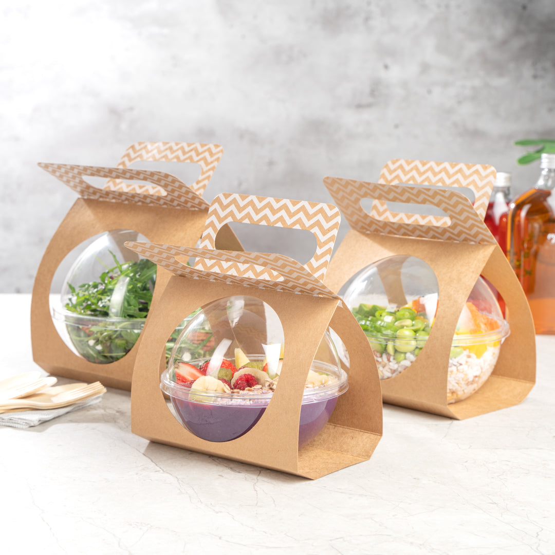 Thermo Tek Kraft Paper Sphere Salad Container Carrier - Fits 12 oz - 50 count box