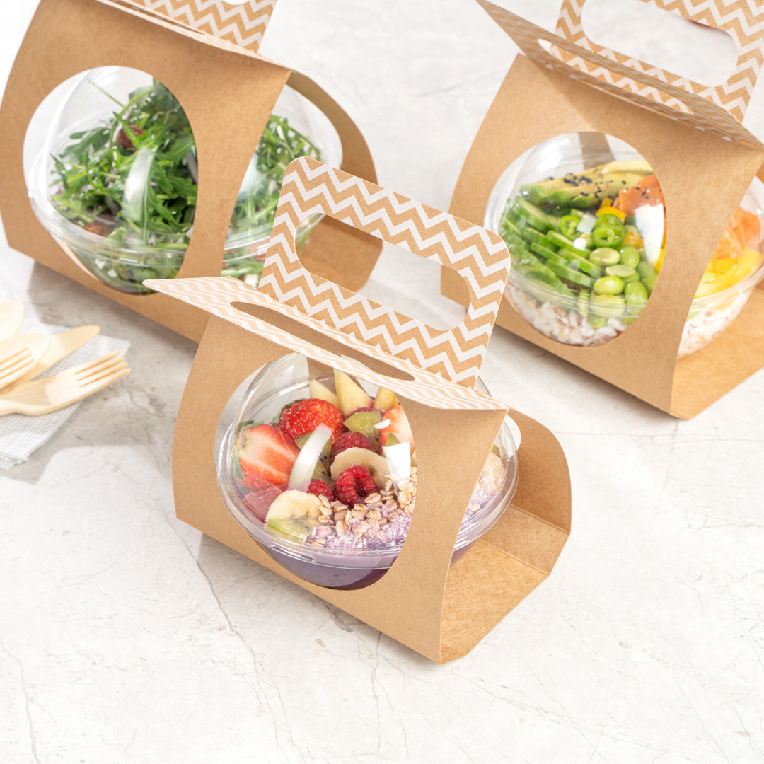 Thermo Tek Kraft Paper Sphere Salad Container Carrier - Fits 12 oz - 50 count box