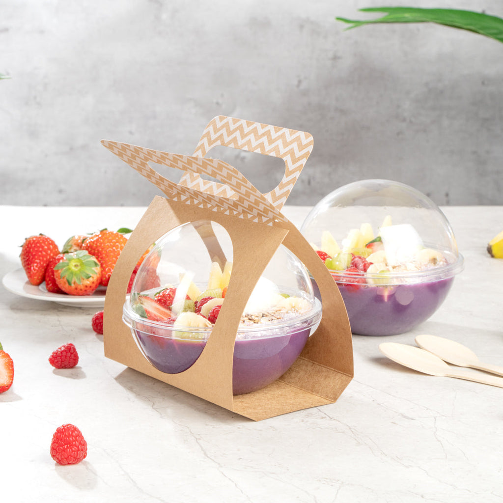 Thermo Tek Kraft Paper Sphere Salad Container Carrier - Fits 12 oz - 50 count box