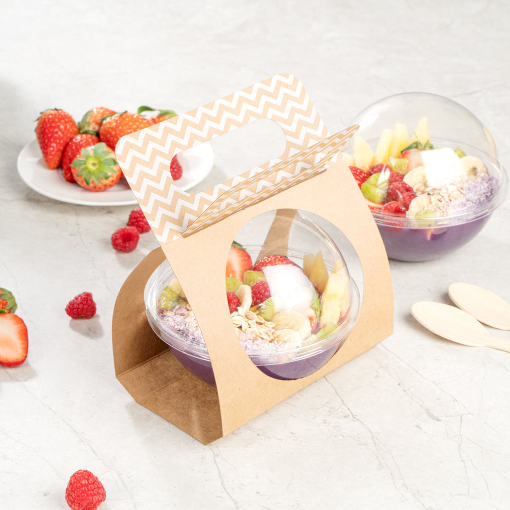 Thermo Tek Kraft Paper Sphere Salad Container Carrier - Fits 12 oz - 50 count box