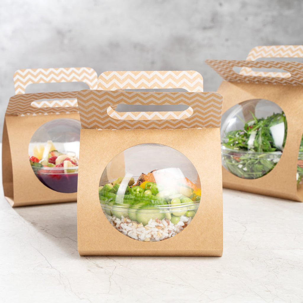 Thermo Tek Kraft Paper Sphere Salad Container Carrier - Fits 21 oz - 50 count box