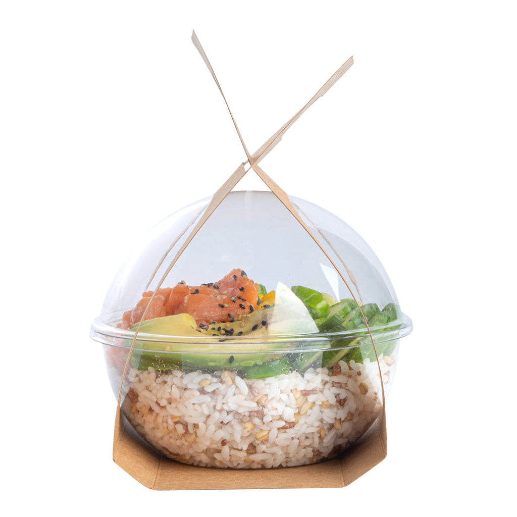 Thermo Tek Kraft Paper Sphere Salad Container Carrier - Fits 21 oz - 50 count box