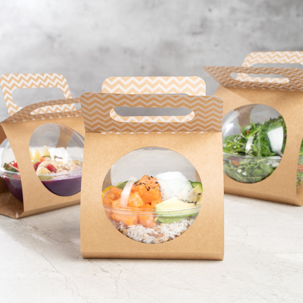 Thermo Tek Kraft Paper Sphere Salad Container Carrier - Fits 21 oz - 50 count box