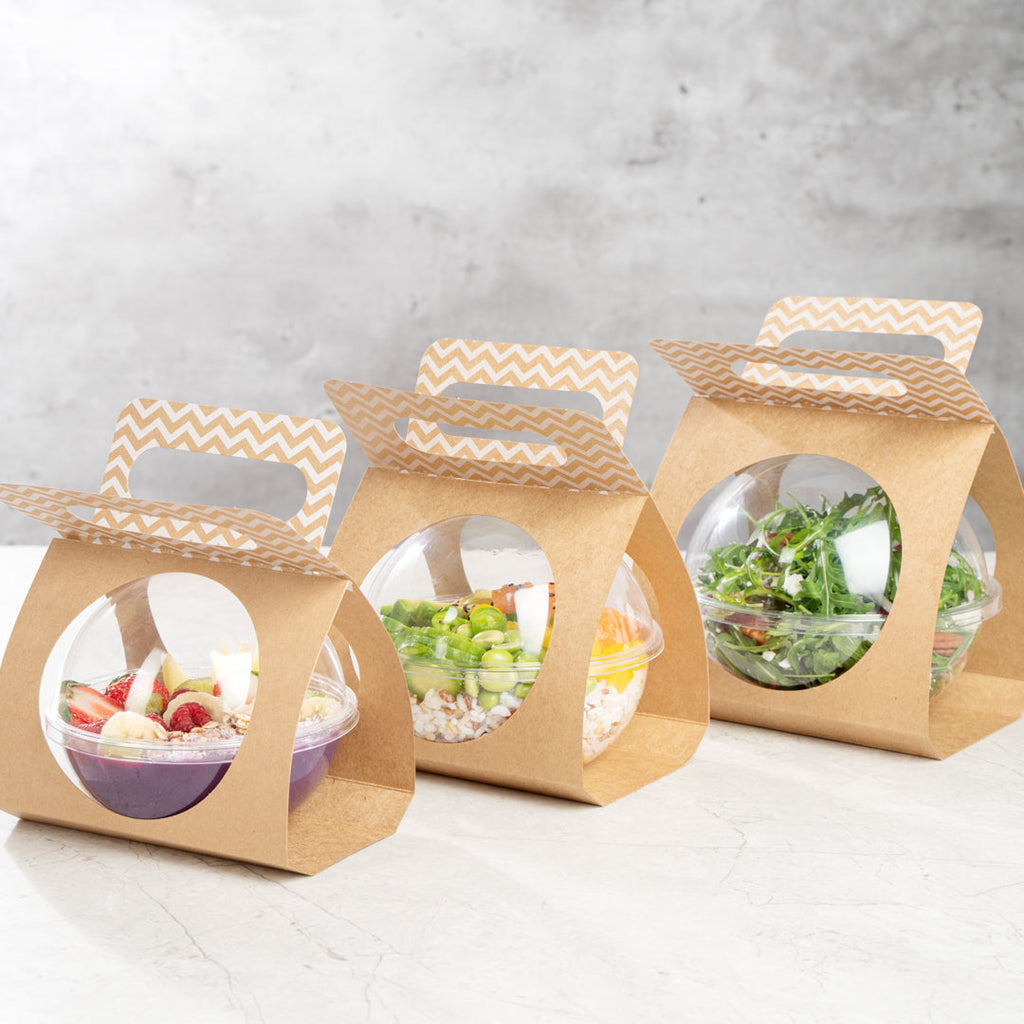 Thermo Tek Kraft Paper Sphere Salad Container Carrier - Fits 21 oz - 50 count box