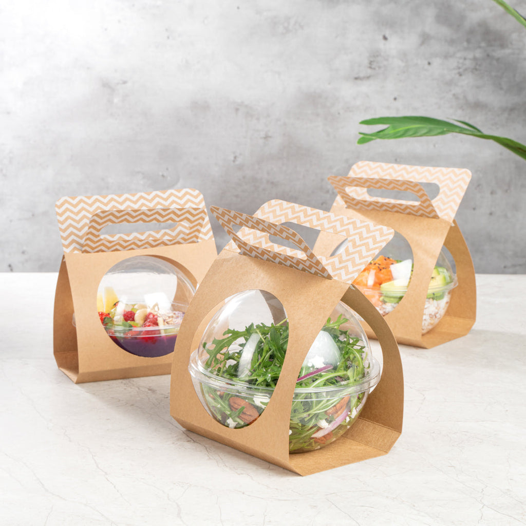 Thermo Tek Kraft Paper Sphere Salad Container Carrier - Fits 28 oz - 50 count box