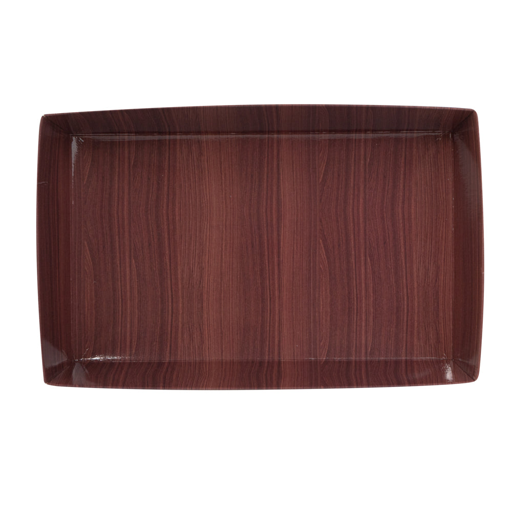 Matsuri Vision Rectangle Wood Grain Paper Medium Sushi Tray - 8" x 5" x 1 1/2" - 100 count box