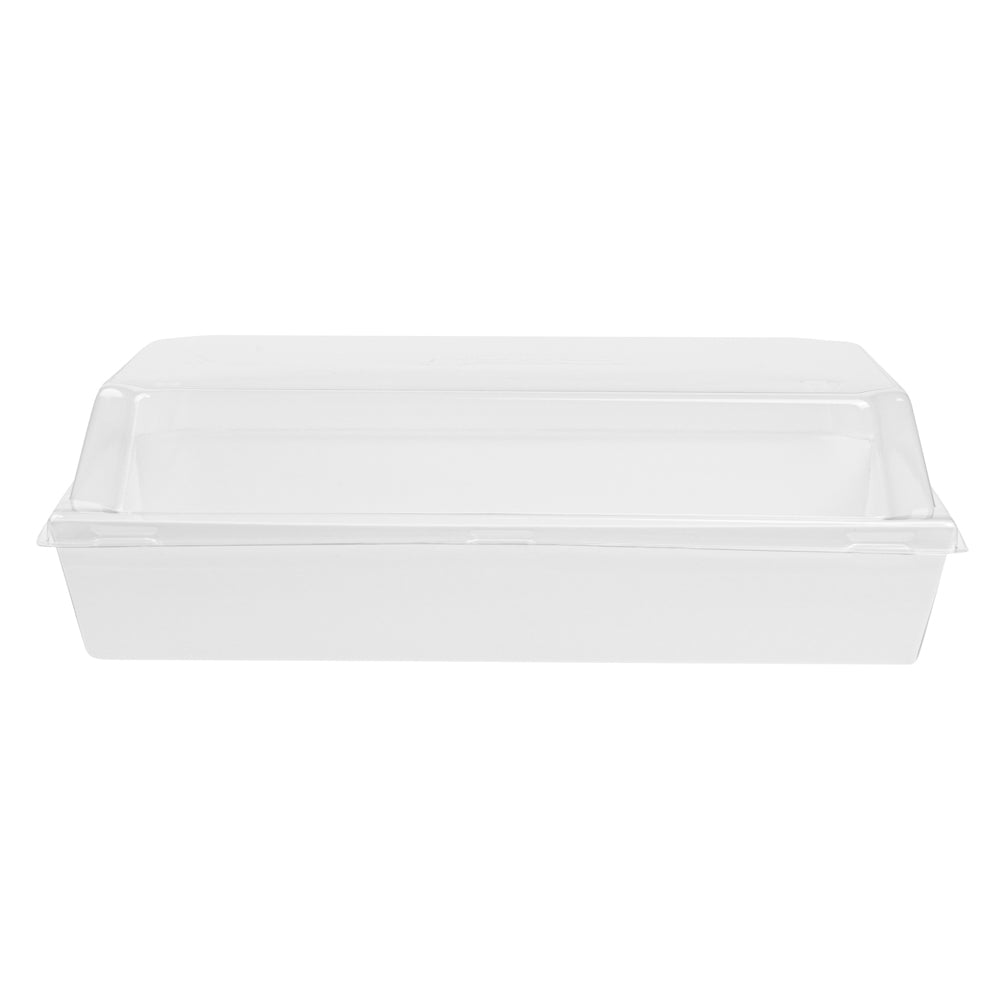 Matsuri Vision Rectangle White Paper Medium Sushi Tray - 8" x 5" x 1 1/2" - 100 count box