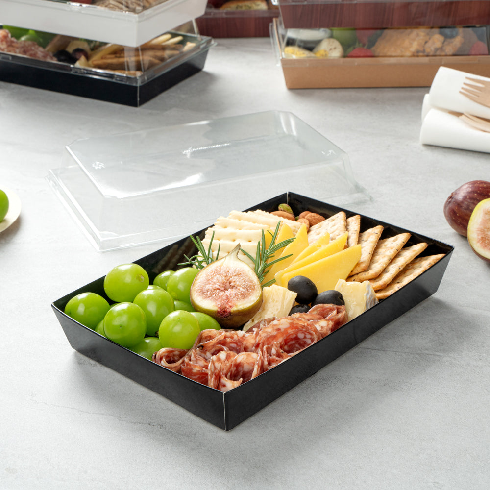 Matsuri Vision Rectangle Black Paper Large Sushi Tray - 9" x 6" x 1 1/2" - 100 count box