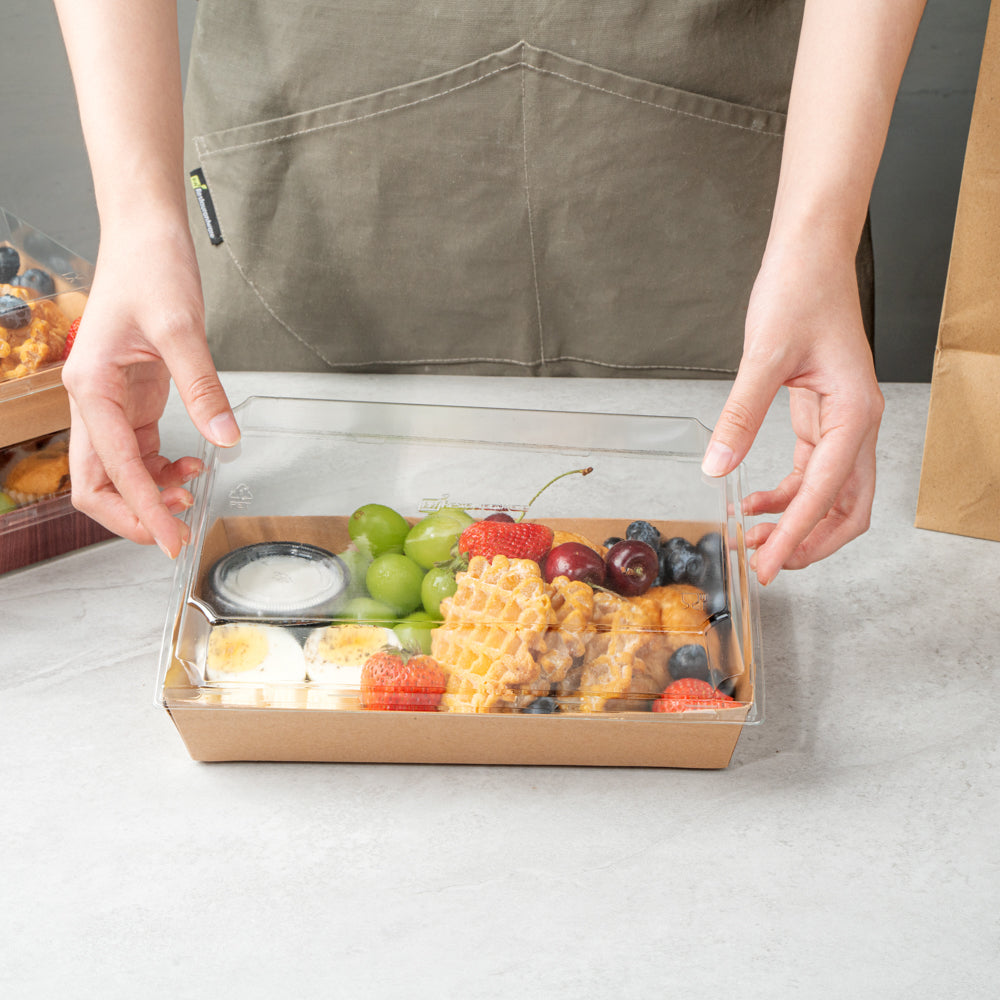 Matsuri Vision Rectangle Kraft Paper Large Sushi Tray - 9" x 6" x 1 1/2" - 100 count box