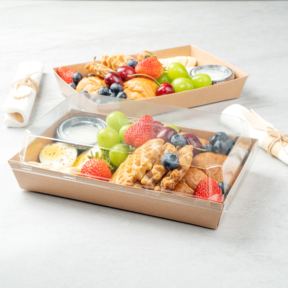 Matsuri Vision Rectangle Kraft Paper Large Sushi Tray - 9" x 6" x 1 1/2" - 100 count box