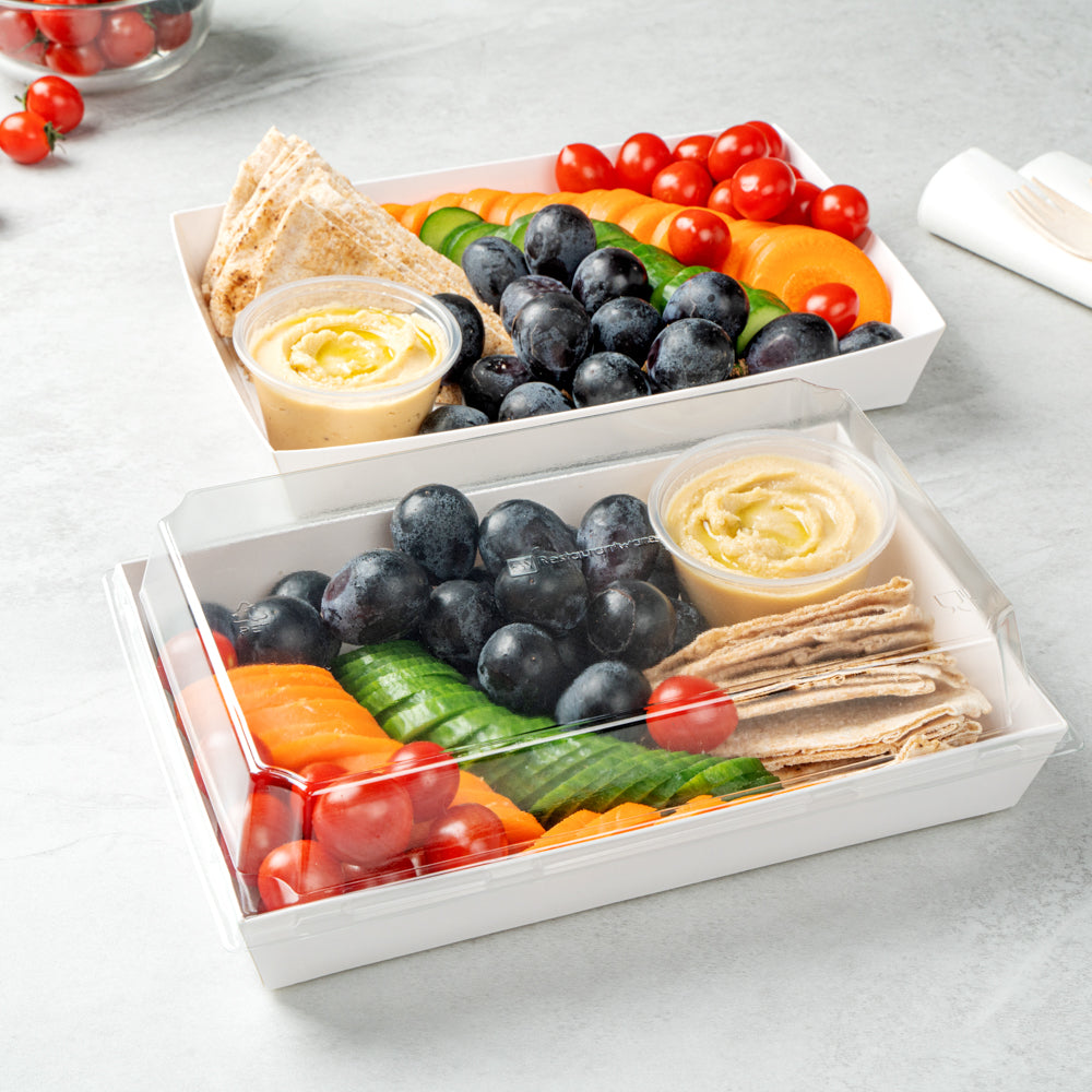 Matsuri Vision Rectangle White Paper Large Sushi Tray - 9" x 6" x 1 1/2" - 100 count box