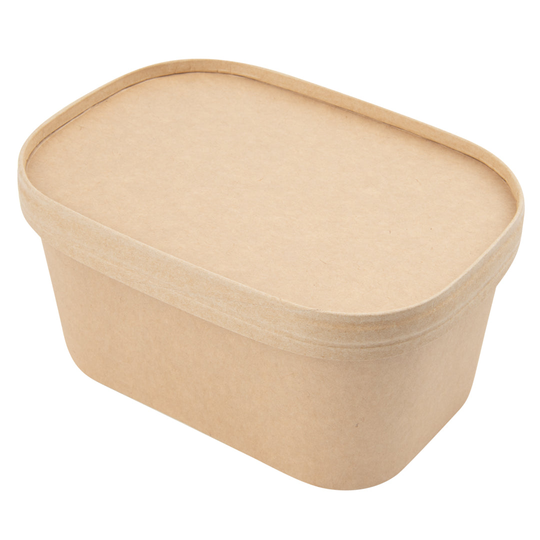 Bio Tek 34 oz Oval Kraft Paper Serving Container - 6 3/4" x 4 1/2" x 3" - 100 count box