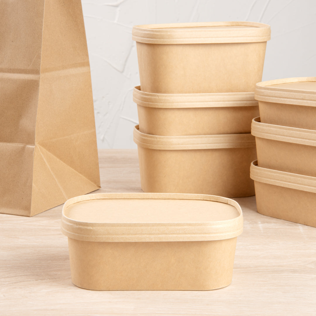 Bio Tek Oval Kraft Paper Lid - Fits Serving Container - 100 count box