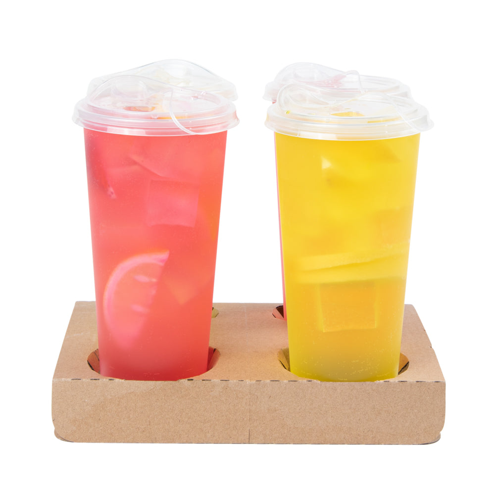Saving Nature Kraft Paper Convertible Drink Carrier - Fits 2 or 4 Cups - 8 1/2" x 6 1/2" x 1 1/2" - 100 count box