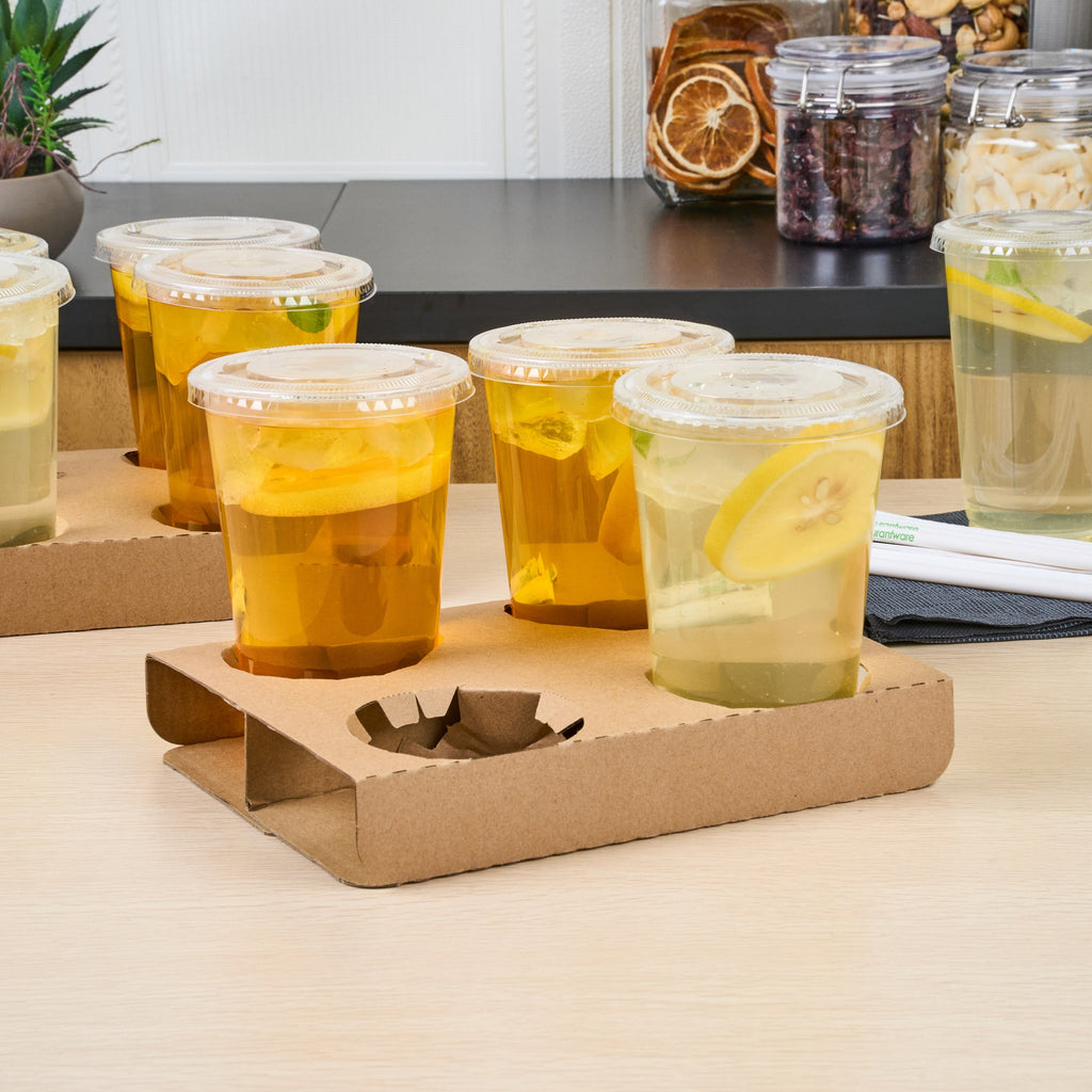 Saving Nature Kraft Paper Convertible Drink Carrier - Fits 2 or 4 Cups - 8 1/2" x 6 1/2" x 1 1/2" - 100 count box